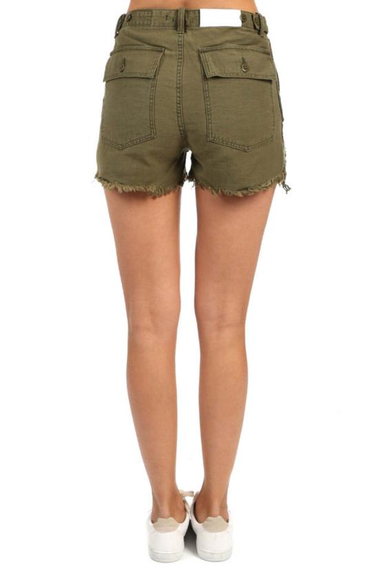  알13 숏팬츠 R13 디스트레스드 캠프 숏 퍼티그 올리브 - R13