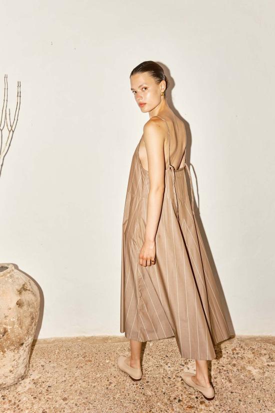  다두라 롱 원피스 다투라 아몬드 스트라이프 슬립 드레스 브라운 - DATURA