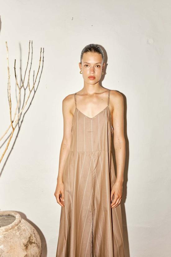  다두라 롱 원피스 다투라 아몬드 스트라이프 슬립 드레스 브라운 - DATURA