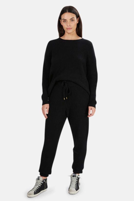  더 타일 클럽 스트레이트 팬츠 타일 클럽 플로렌스 리브 캐시미어 팬츠 블랙 - THE TILE CLUB