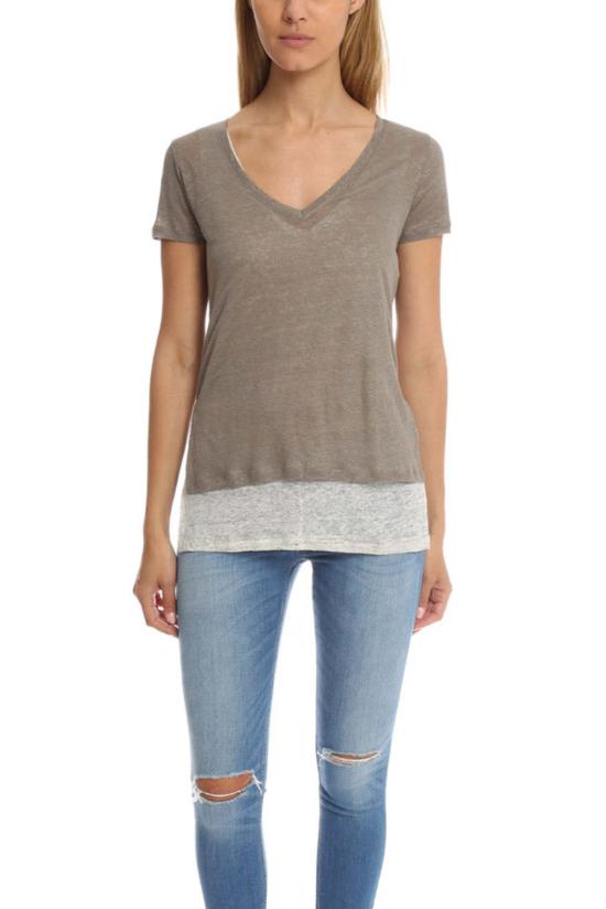  마제스틱필라쳐 반팔 티셔츠 Majestic Filatures 더블 레이어 V넥 티 아미 카라레