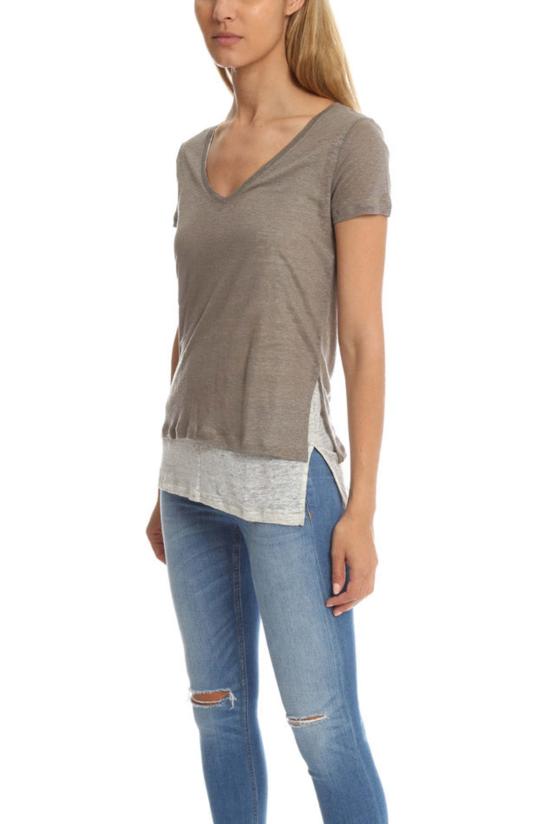  마제스틱필라쳐 반팔 티셔츠 Majestic Filatures 더블 레이어 V넥 티 아미 카라레 - MAJESTIC FILATURES