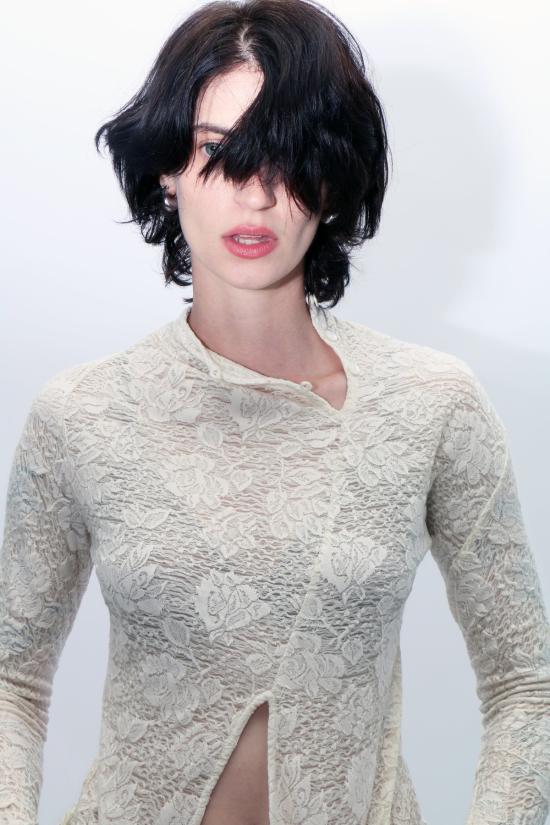  Yuhan Wang 셔츠 유한왕 자카드 탑 샴페인 플로럴 - YUHAN WANG