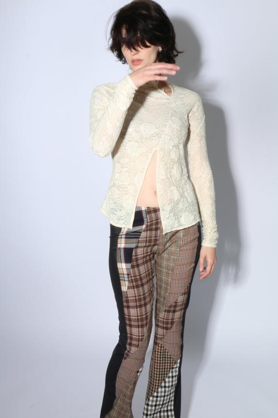  Yuhan Wang 셔츠 유한왕 자카드 탑 샴페인 플로럴 - YUHAN WANG