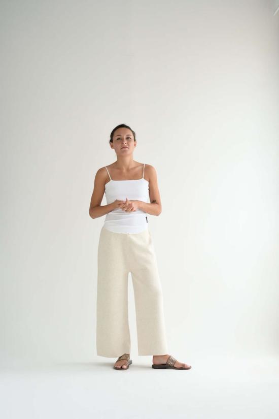  로렌 마누지안 스트레이트 팬츠 더블 니트 팬츠 헤시안 - LAUREN MANOOGIAN