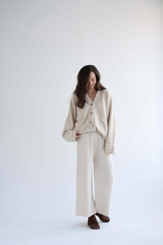  로렌 마누지안 스트레이트 팬츠 더블 니트 팬츠 헤시안