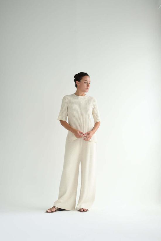  로렌 마누지안 스트레이트 팬츠 더블 니트 팬츠 헤시안 - LAUREN MANOOGIAN