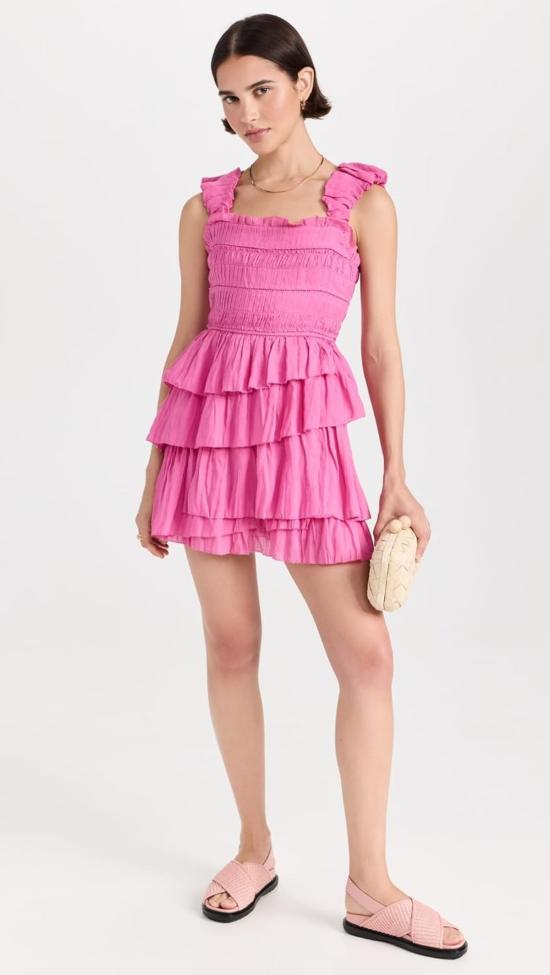  씨뉴욕 숏 원피스 Sea Ny Cole 스모크 라미 슬리브리스 티어드 드레스 핑크 - SEA NY