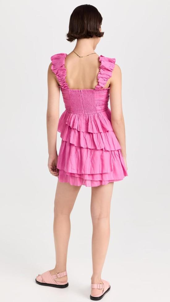  씨뉴욕 숏 원피스 Sea Ny Cole 스모크 라미 슬리브리스 티어드 드레스 핑크 - SEA NY