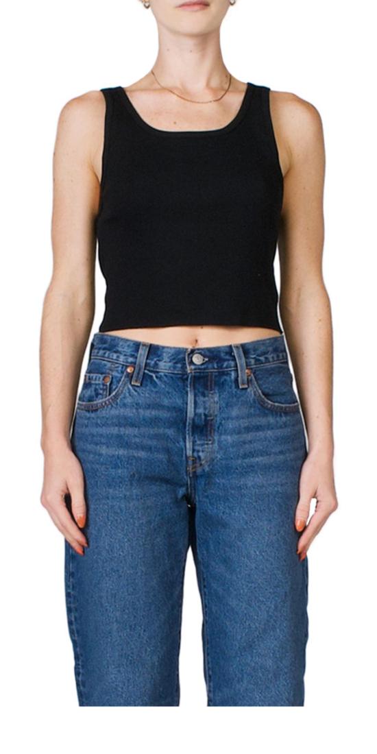  에태르네 민소매 티셔츠 에테르네 크롭드 스쿠프넥 탱크 블랙