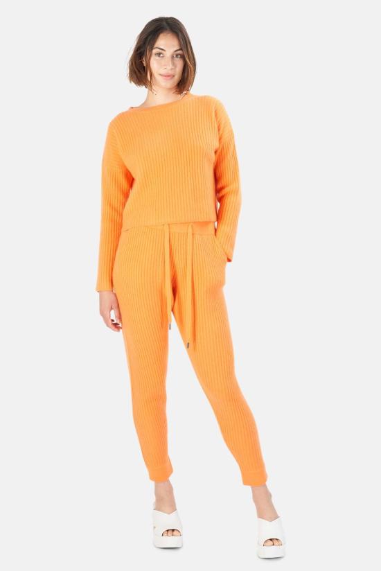  더 타일 클럽 스트레이트 팬츠 타일 클럽 플로렌스 리브드 캐시미어 팬츠 오렌지 - THE TILE CLUB