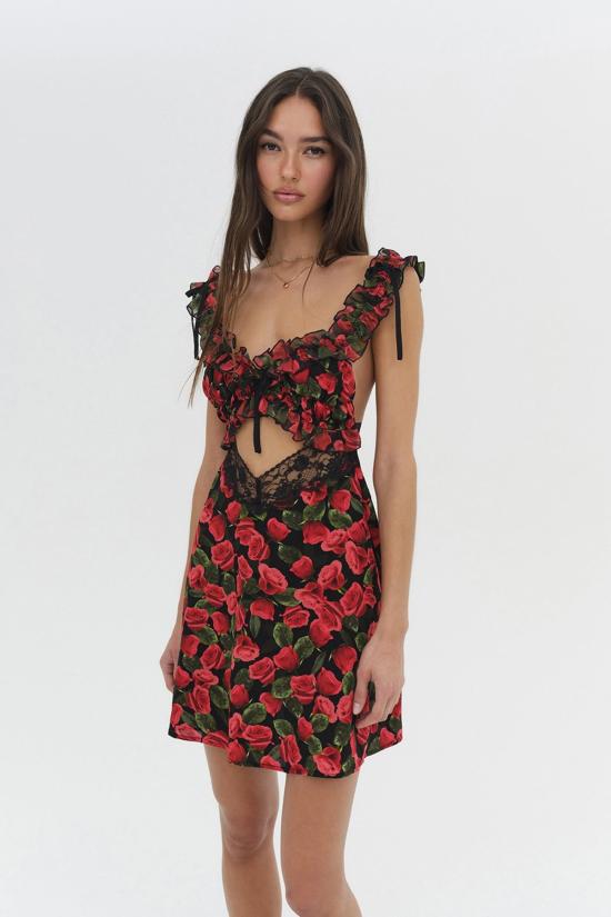  포러브앤레몬스 숏 원피스 For Love & Lemons 바베라 미니 드레스 레드 - FOR LOVE & LEMONS