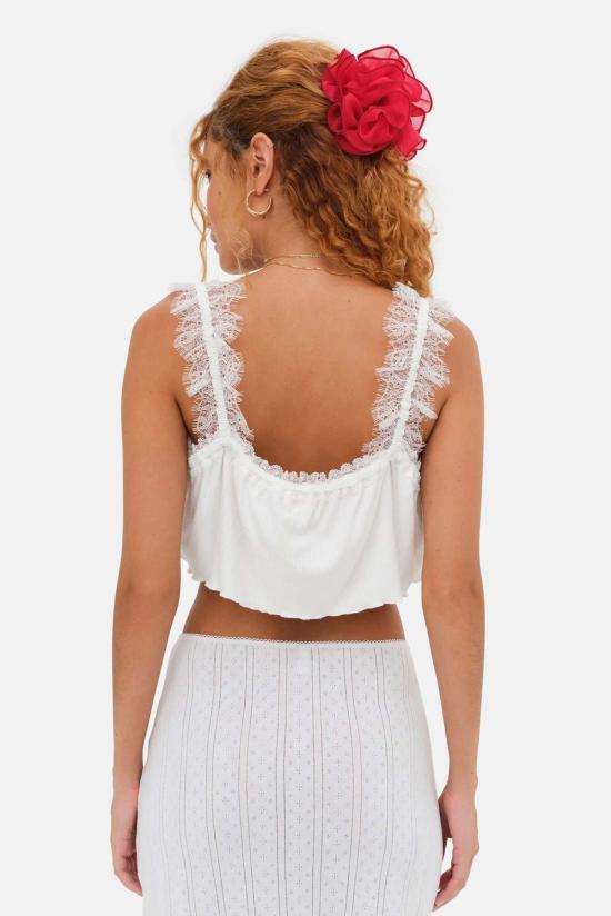  포러브앤레몬스 민소매 티셔츠 포 러브 앤 레몬스 조안 크롭 탑 화이트 - FOR LOVE & LEMONS