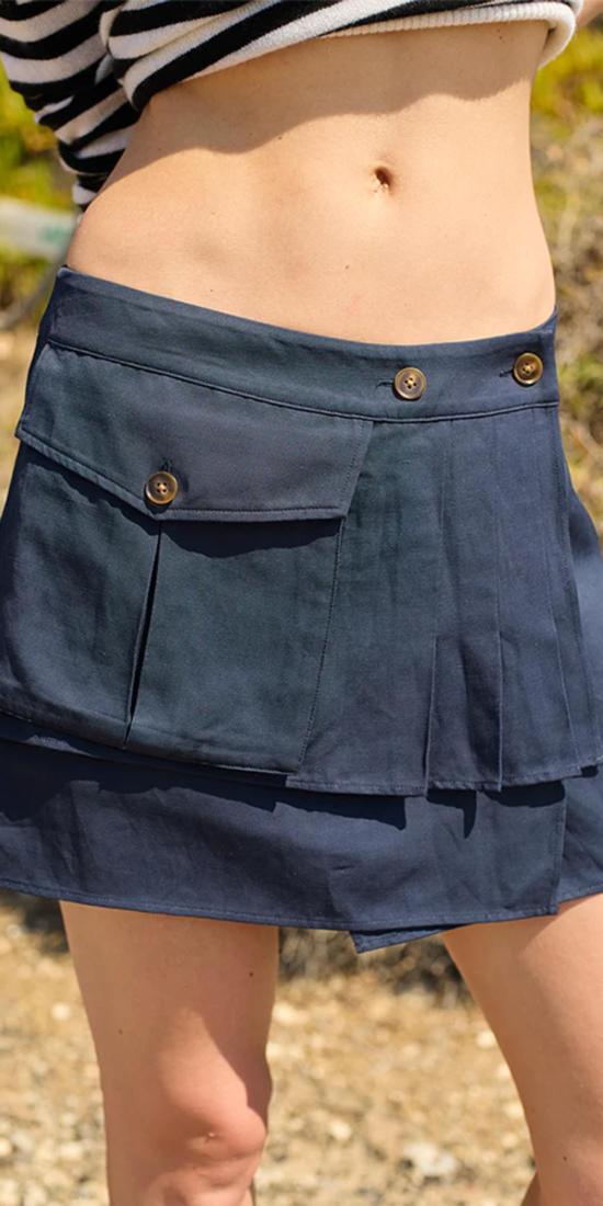  차오 루시아 숏 스커트 Ciao Lucia 오스카 트윌 미니 스커트 네이비 - CIAO LUCIA