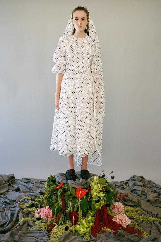  케이코 롱 원피스 Kk Co Hus 드레스 블랙/화이트 도트 오간자 - KKCO