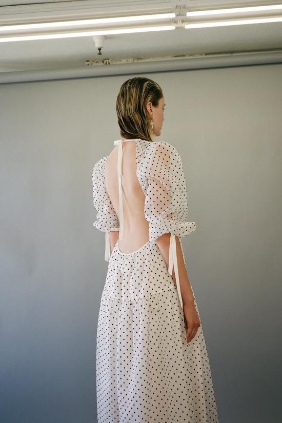  케이코 롱 원피스 Kk Co Hus 드레스 블랙/화이트 도트 오간자 - KKCO