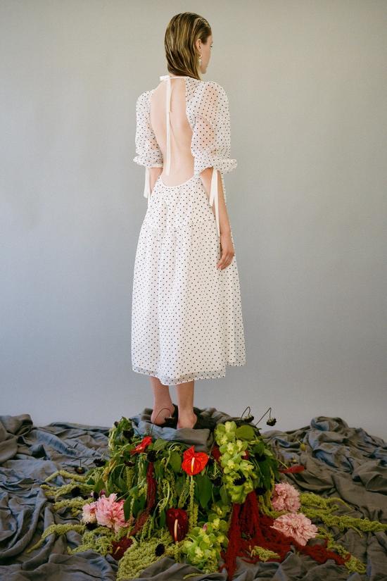  케이코 롱 원피스 Kk Co Hus 드레스 블랙/화이트 도트 오간자 - KKCO