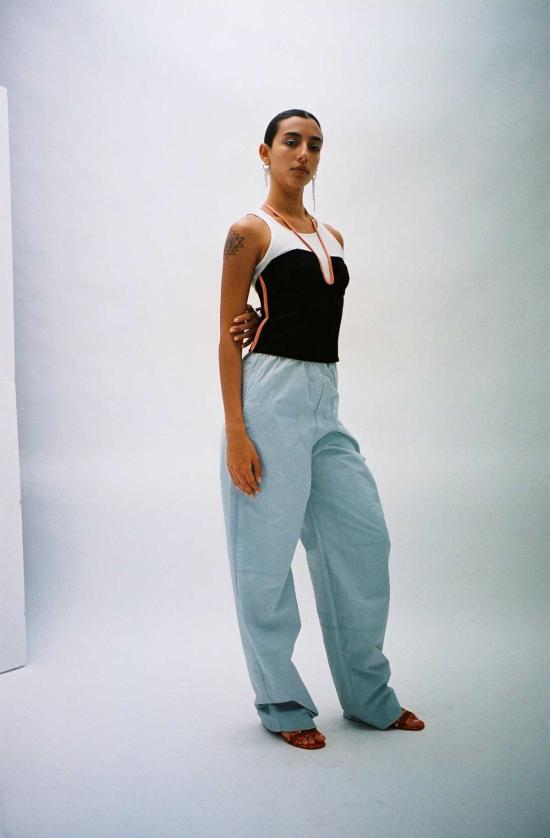  패리스 조지아 스트레이트 팬츠 파리 조지아 서브틀 코쿤 트랙 팬츠 블루 - PARIS GEORGIA