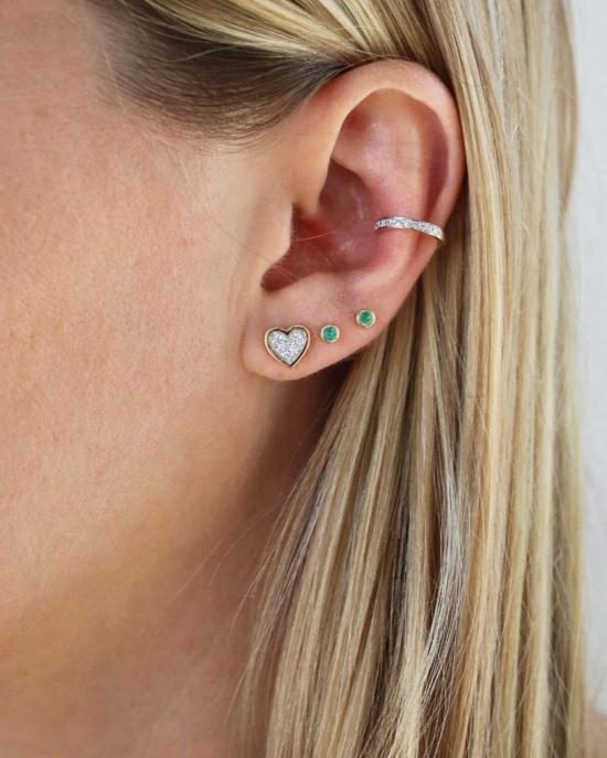  에리네스 이어링 에메랄드 베젤 세트 스터드 14K 옐로우 골드 - ERINESS