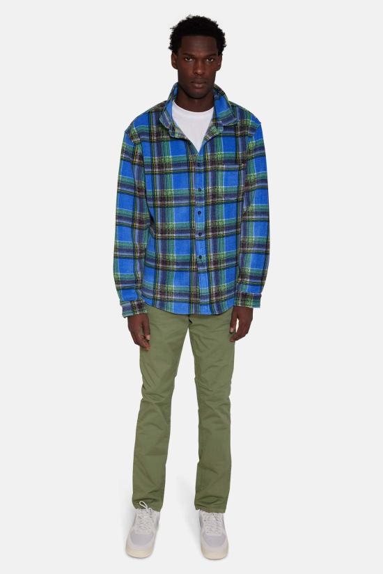  블루&크림 자켓 폴라 플리스 오버셔츠 블루 멀티 플레이드