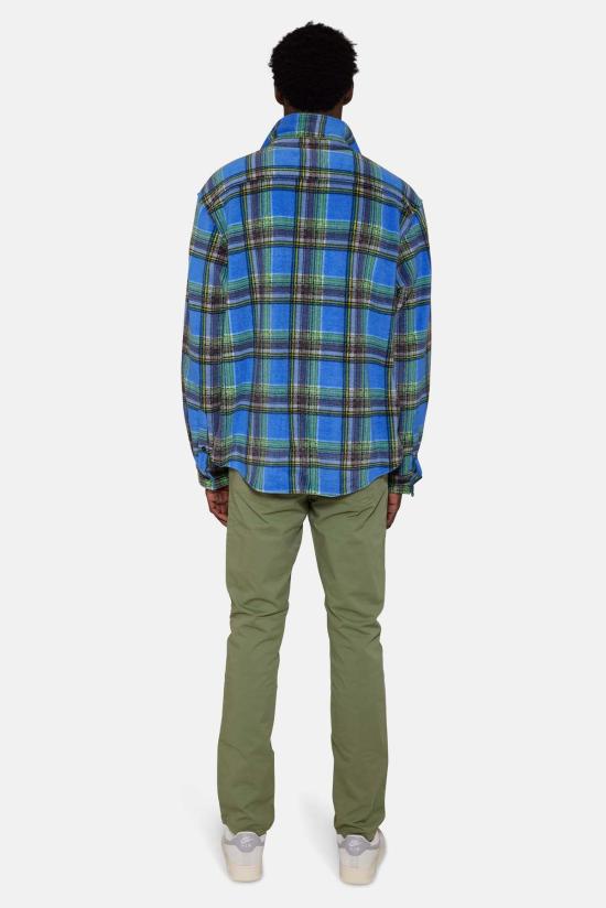  블루&크림 긴팔 셔츠 폴라 플리스 오버셔츠 블루 멀티 플레이드 - BLUE&CREAM