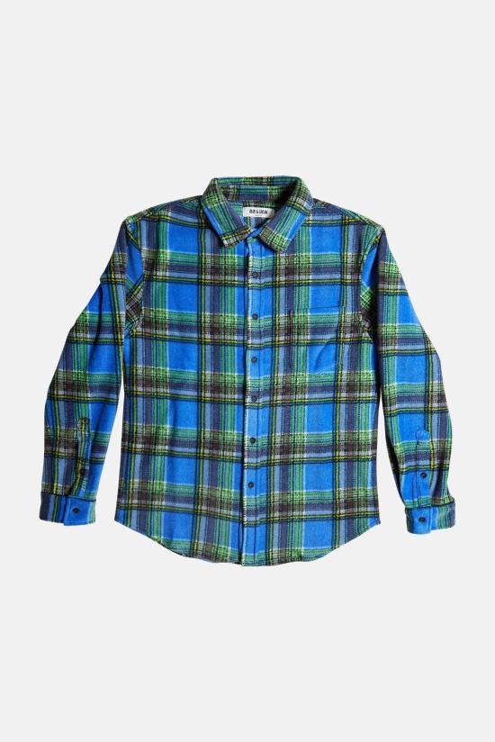  블루&크림 자켓 폴라 플리스 오버셔츠 블루 멀티 플레이드 - BLUE&CREAM