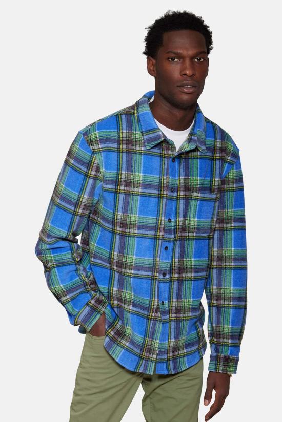  블루&크림 긴팔 셔츠 폴라 플리스 오버셔츠 블루 멀티 플레이드 - BLUE&CREAM