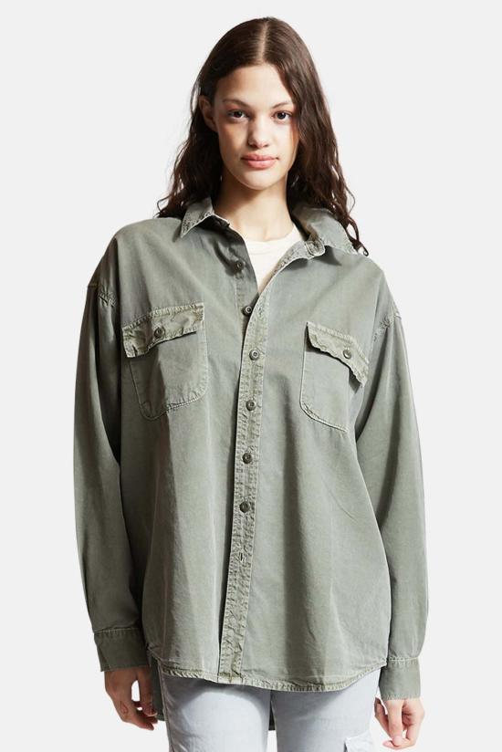  NSF 탑 Busy 오버사이즈 보이프렌드 셔츠 피그먼트 아미