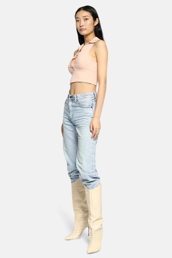  더레인지 민소매 티셔츠 레인지 알로이 리브 슬리브리스 크롭 폴로 더스티 데저트 - THE RANGE