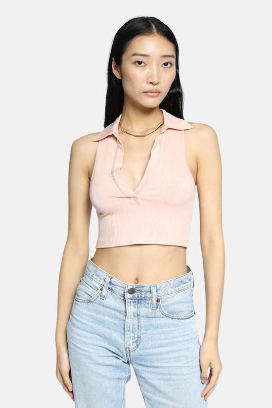  더레인지 민소매 티셔츠 레인지 알로이 리브 슬리브리스 크롭 폴로 더스티 데저트