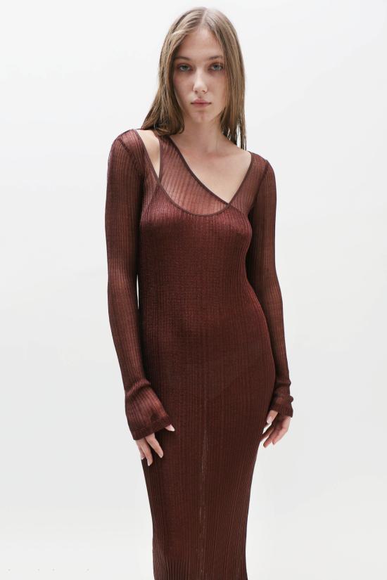  프리스카베라 롱 원피스 더블 레이어 맥시 드레스 브론즈 - PRISCAVERA