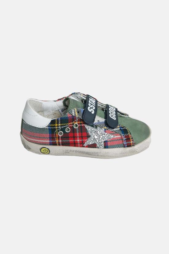  [키즈] 골든구스 스니커즈 키즈  올드스쿨 로우탑 스니커즈 레드 체크 울/글리터 스타