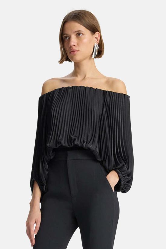  에이엘씨 블라우스 A.L.C. 시에나 새틴 플리츠 오프숄더 탑 블랙 - A.L.C.