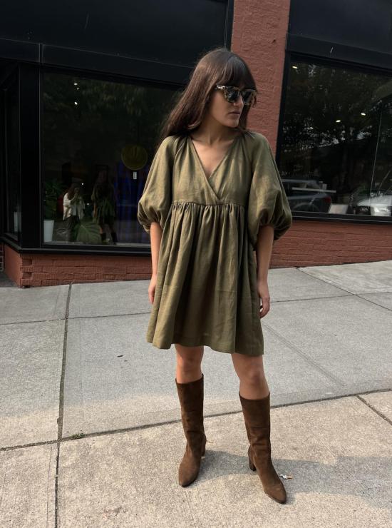  코코볼로 숏 원피스 베이지 드레스 올리브 - COCOBOLO