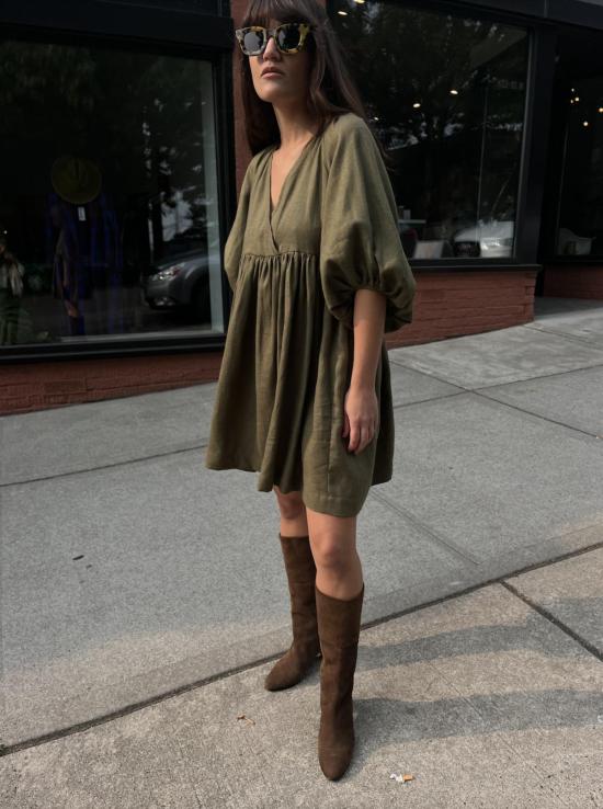  코코볼로 숏 원피스 베이지 드레스 올리브 - COCOBOLO