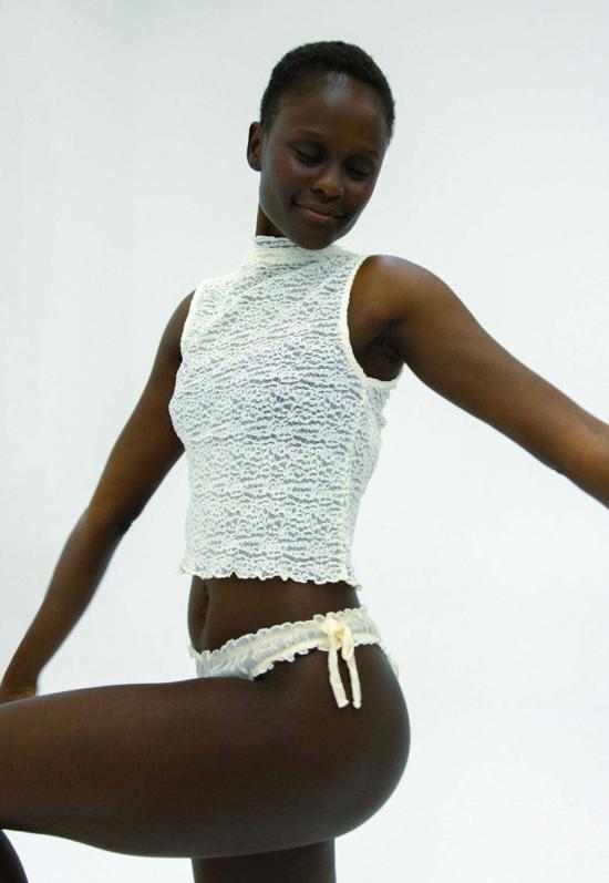  파이드 미 나우 민소매 티셔츠 Find Me Now 크레이프 메시 티 화이트 - FIND ME NOW