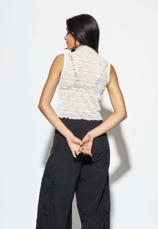  파이드 미 나우 민소매 티셔츠 Find Me Now 크레이프 메시 티 화이트 - FIND ME NOW