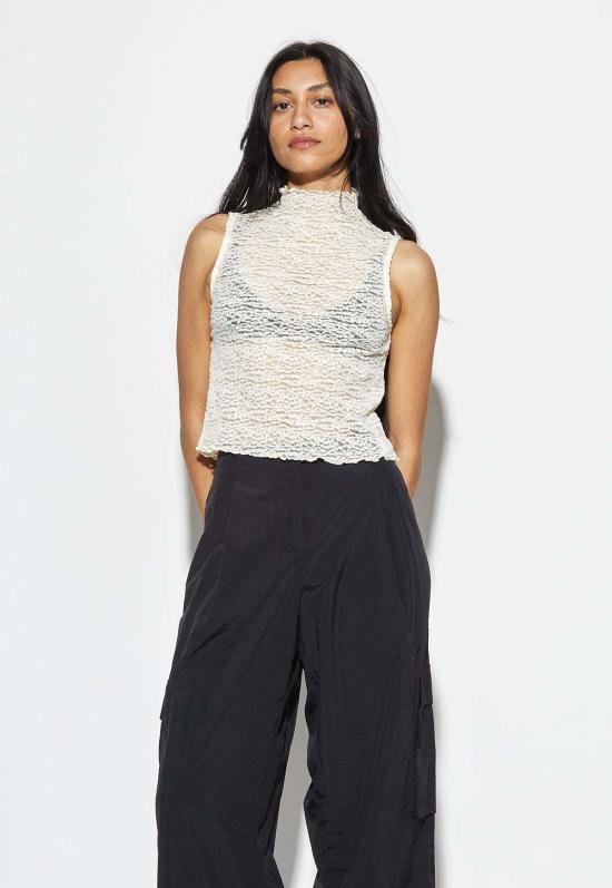  파이드 미 나우 민소매 티셔츠 Find Me Now 크레이프 메시 티 화이트