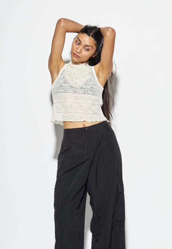  파이드 미 나우 민소매 티셔츠 Find Me Now 크레이프 메시 티 화이트 - FIND ME NOW