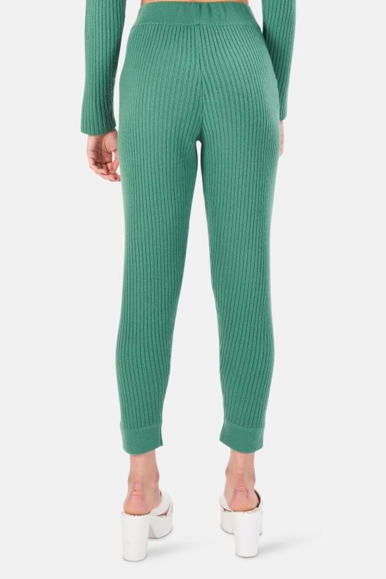  더 타일 클럽 스트레이트 팬츠 타일 클럽 플로렌스 리브드 캐시미어 팬츠 그린 - THE TILE CLUB