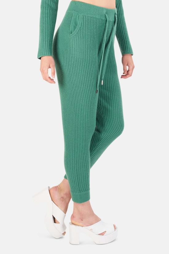  더 타일 클럽 스트레이트 팬츠 타일 클럽 플로렌스 리브드 캐시미어 팬츠 그린 - THE TILE CLUB