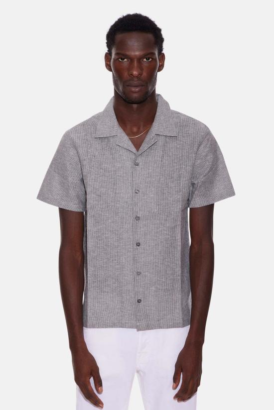  Blue&Cream 반팔 셔츠 블루&크림 샴브레이 캠프  블랙 스트라이프