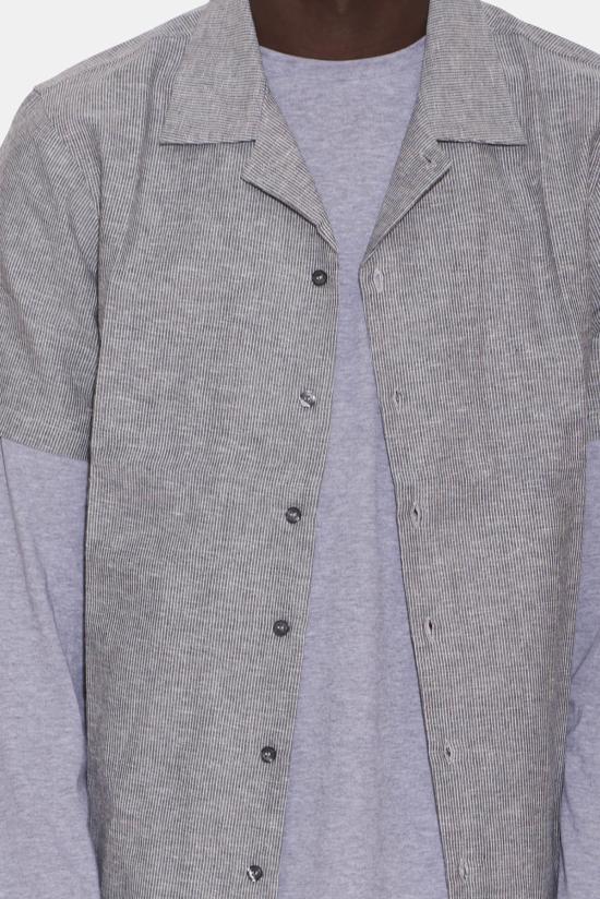  Blue&Cream 반팔 셔츠 블루&크림 샴브레이 캠프  블랙 스트라이프 - BLUE&CREAM