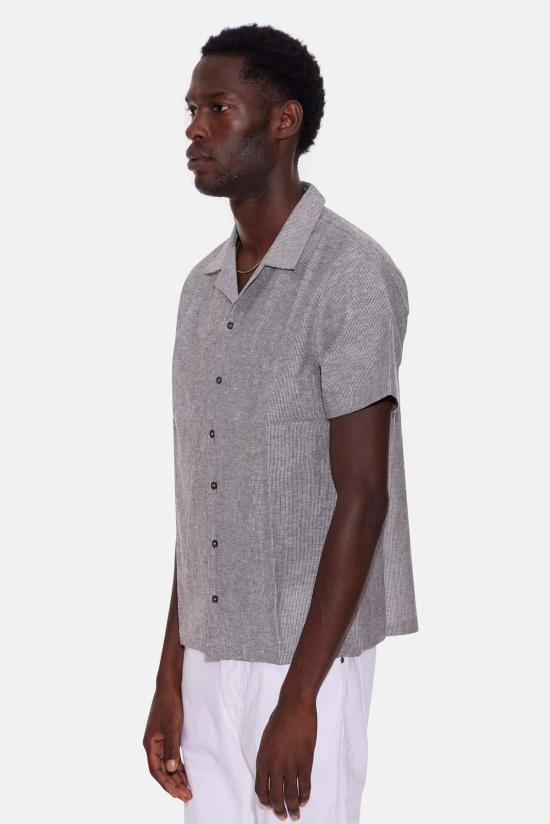  Blue&Cream 반팔 셔츠 블루&크림 샴브레이 캠프  블랙 스트라이프 - BLUE&CREAM