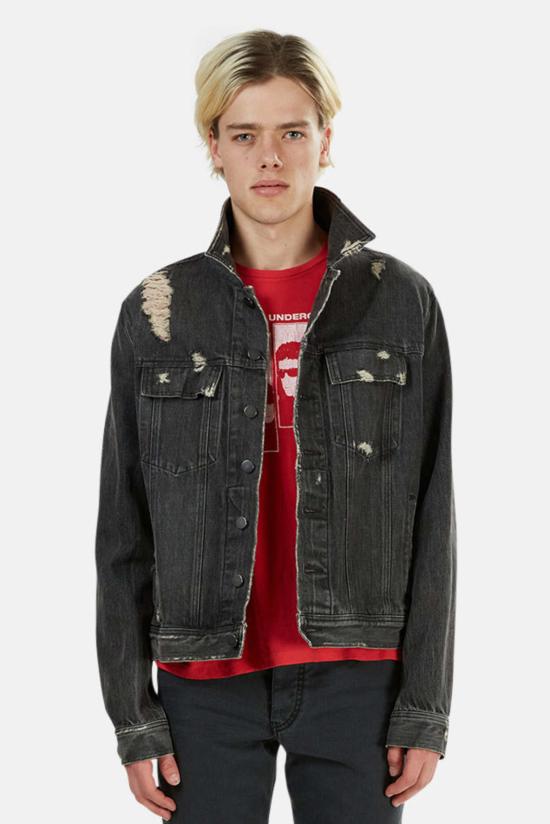  블루&크림 데님 자켓 커스텀 디스트레스 재킷 블랙