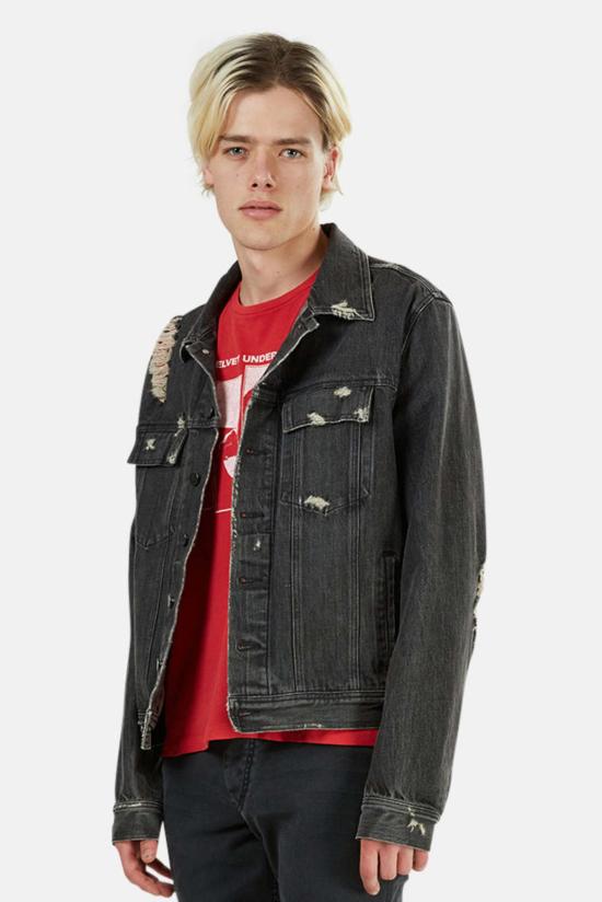  블루&크림 데님 자켓 커스텀 디스트레스 재킷 블랙 - BLUE&CREAM