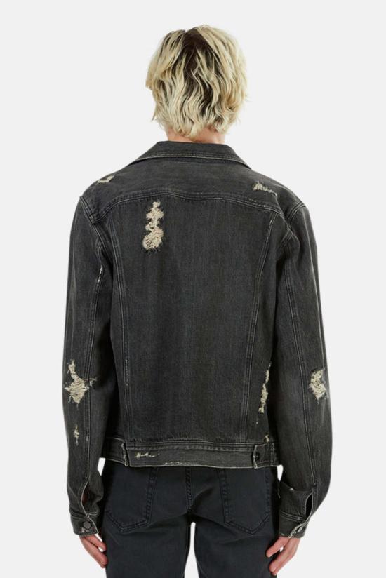  블루&크림 데님 자켓 커스텀 디스트레스 재킷 블랙 - BLUE&CREAM