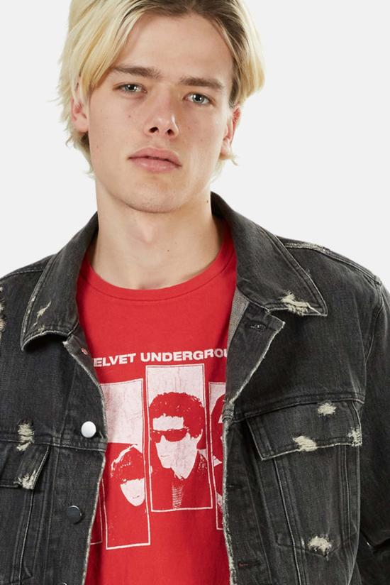  블루&크림 데님 자켓 커스텀 디스트레스 재킷 블랙 - BLUE&CREAM