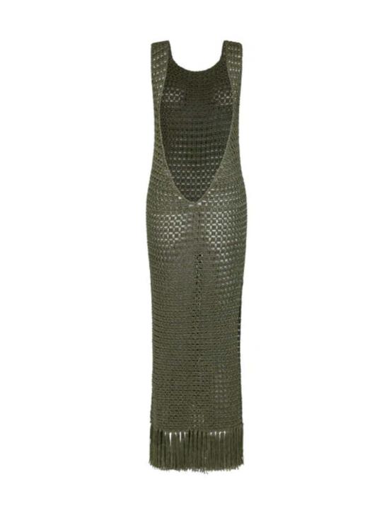  S-Mode 롱 원피스 S 모드 프린지 올리브 하이넥 드레스 - OTHER BRANDS