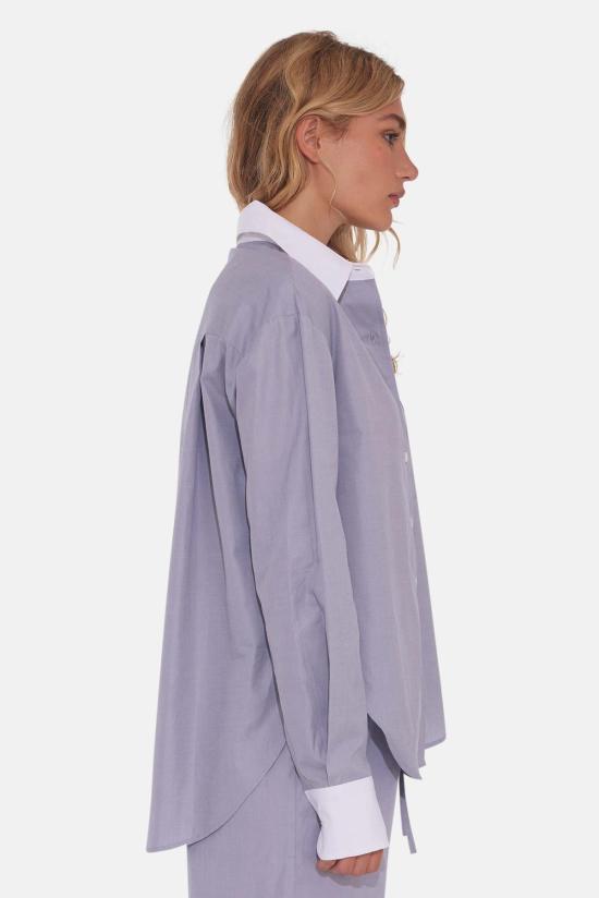  The Tile Club 후드 티셔츠 타일 클럽 릴리 팝린 보이프렌드 셔츠 그레이/화이트 칼라 - THE TILE CLUB